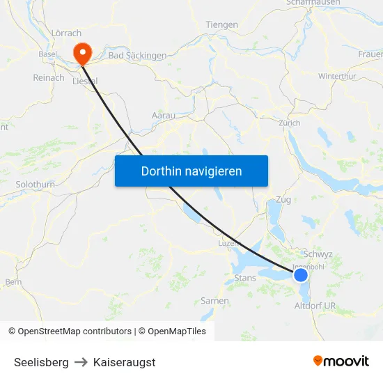 Seelisberg to Kaiseraugst map