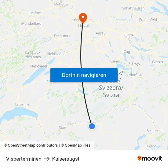 Visperterminen to Kaiseraugst map