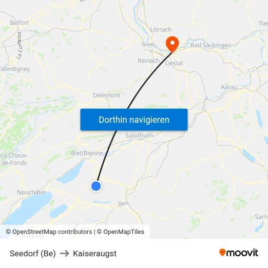 Seedorf (Be) to Kaiseraugst map