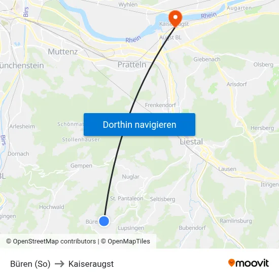 Büren (So) to Kaiseraugst map