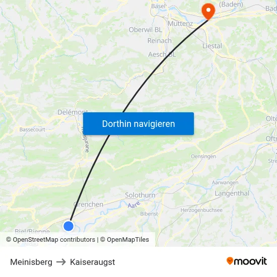 Meinisberg to Kaiseraugst map