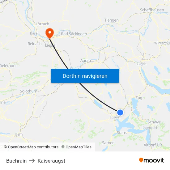 Buchrain to Kaiseraugst map