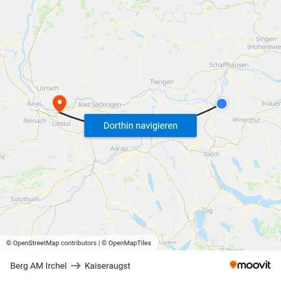 Berg AM Irchel to Kaiseraugst map