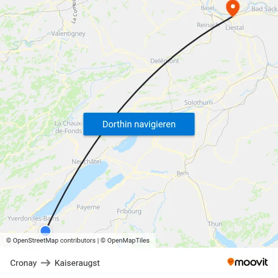 Cronay to Kaiseraugst map