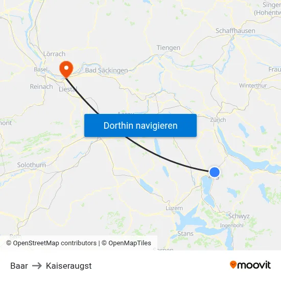 Baar to Kaiseraugst map