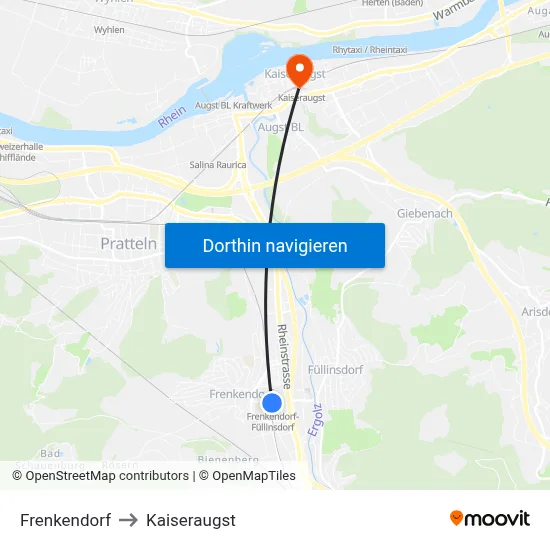 Frenkendorf to Kaiseraugst map