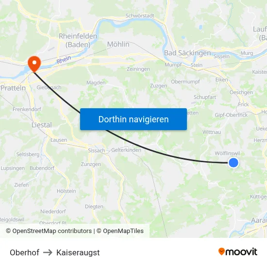 Oberhof to Kaiseraugst map