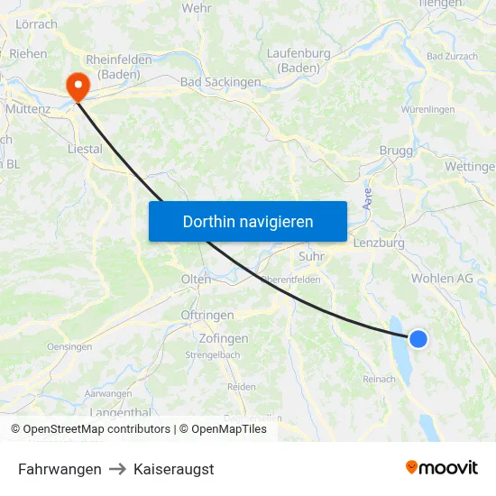 Fahrwangen to Kaiseraugst map