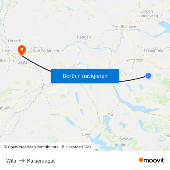 Wila to Kaiseraugst map