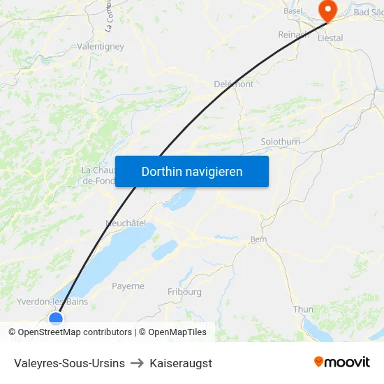 Valeyres-Sous-Ursins to Kaiseraugst map