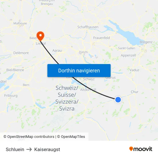 Schluein to Kaiseraugst map