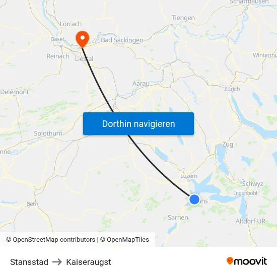 Stansstad to Kaiseraugst map