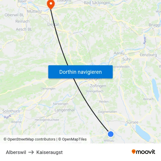 Alberswil to Kaiseraugst map