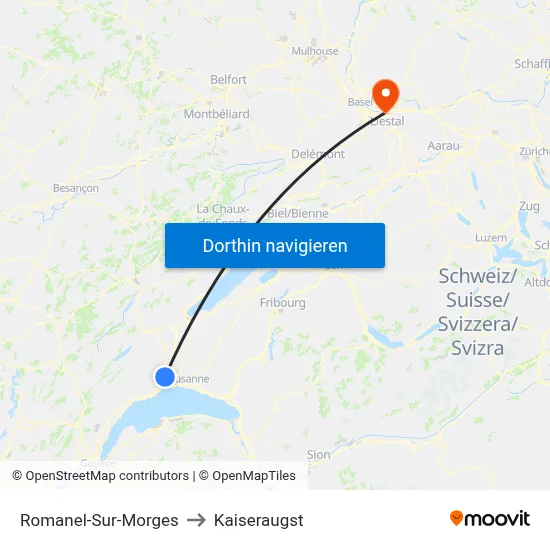 Romanel-Sur-Morges to Kaiseraugst map