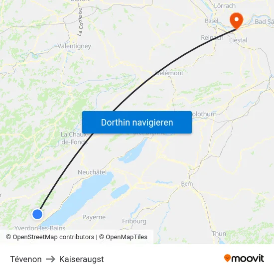 Tévenon to Kaiseraugst map