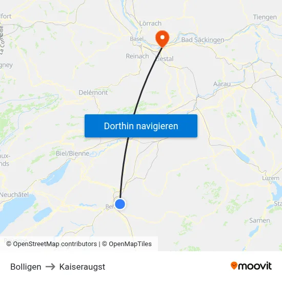 Bolligen to Kaiseraugst map