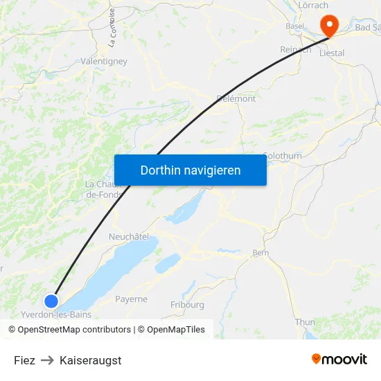 Fiez to Kaiseraugst map