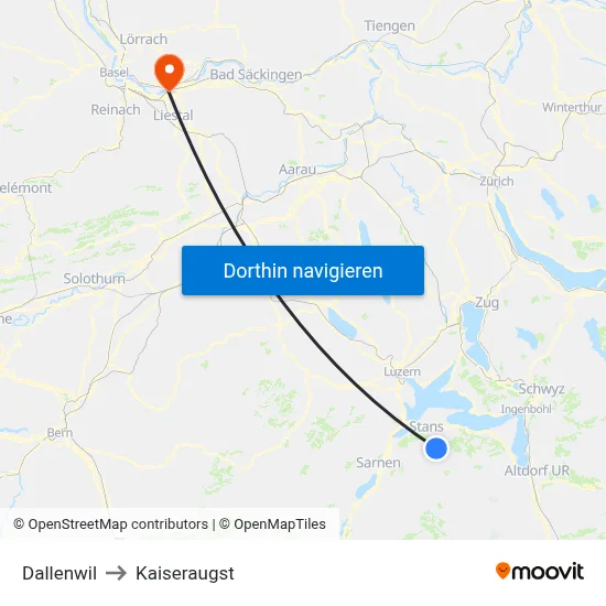 Dallenwil to Kaiseraugst map