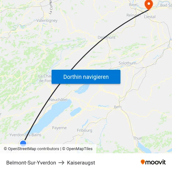 Belmont-Sur-Yverdon to Kaiseraugst map