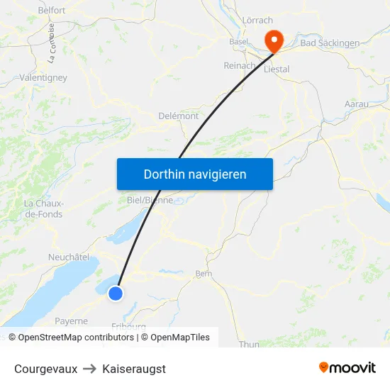 Courgevaux to Kaiseraugst map