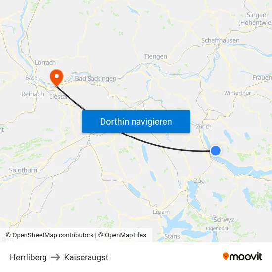 Herrliberg to Kaiseraugst map