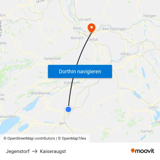 Jegenstorf to Kaiseraugst map