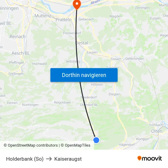 Holderbank (So) to Kaiseraugst map