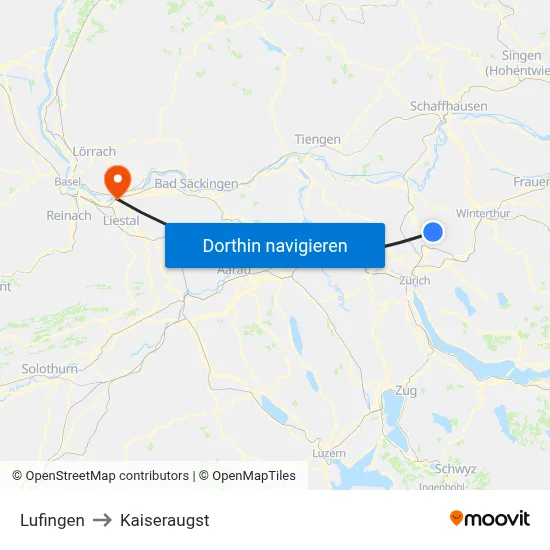 Lufingen to Kaiseraugst map