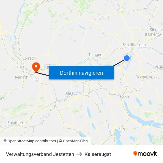 Verwaltungsverband Jestetten to Kaiseraugst map