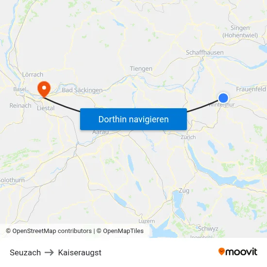 Seuzach to Kaiseraugst map