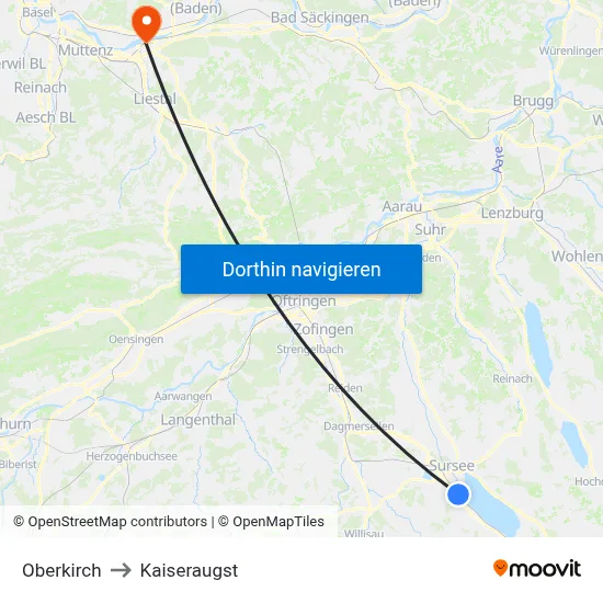Oberkirch to Kaiseraugst map