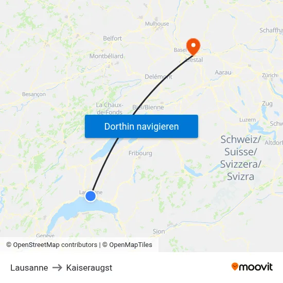 Lausanne to Kaiseraugst map