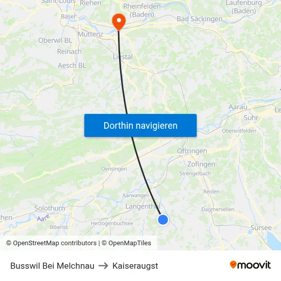 Busswil Bei Melchnau to Kaiseraugst map