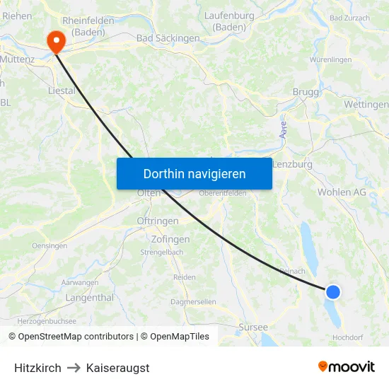 Hitzkirch to Kaiseraugst map