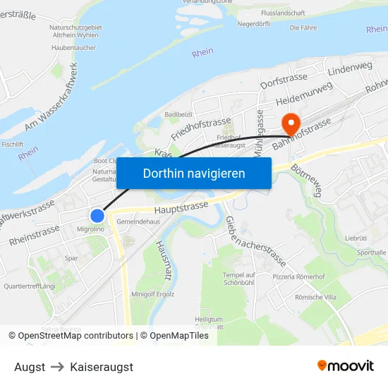 Augst to Kaiseraugst map