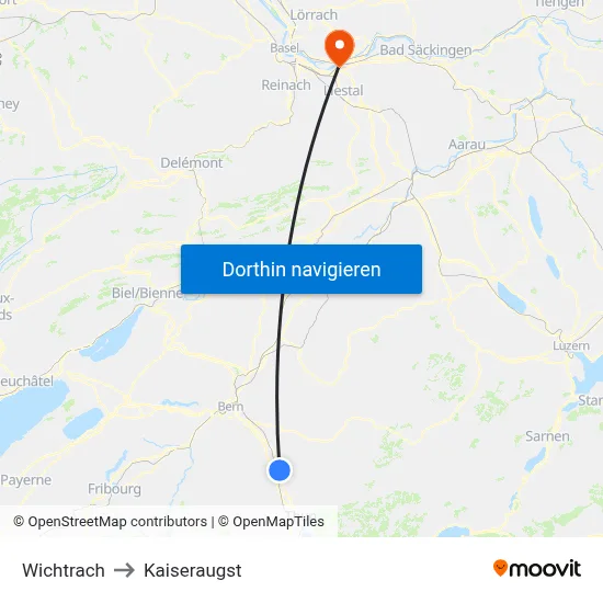 Wichtrach to Kaiseraugst map