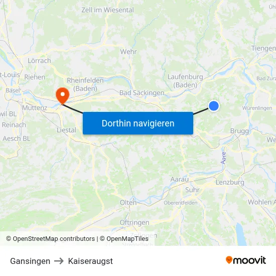Gansingen to Kaiseraugst map