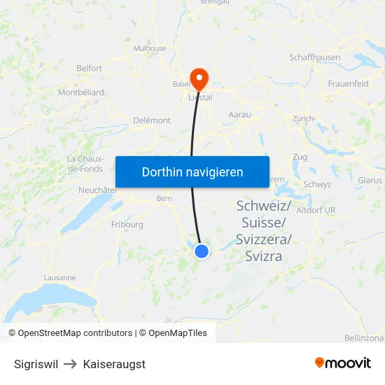 Sigriswil to Kaiseraugst map