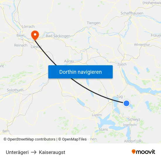 Unterägeri to Kaiseraugst map