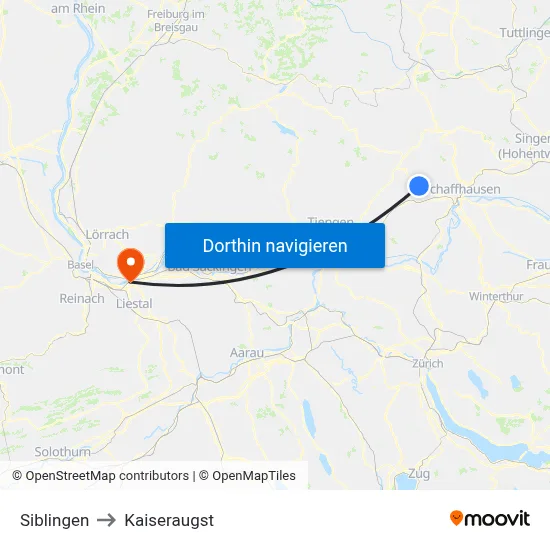 Siblingen to Kaiseraugst map
