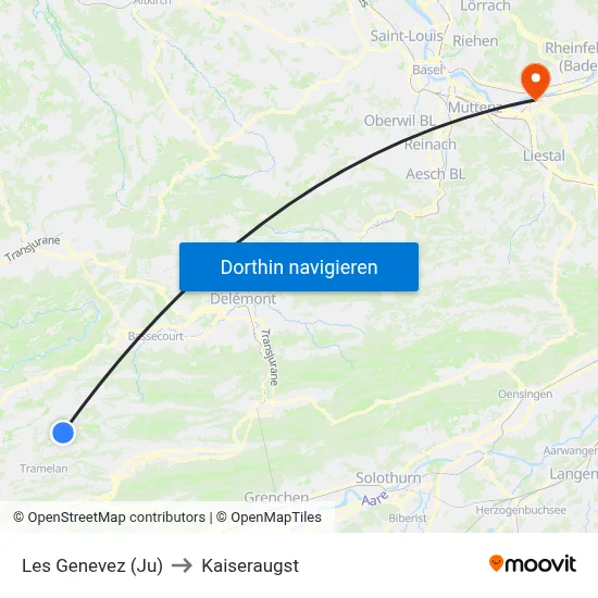 Les Genevez (Ju) to Kaiseraugst map