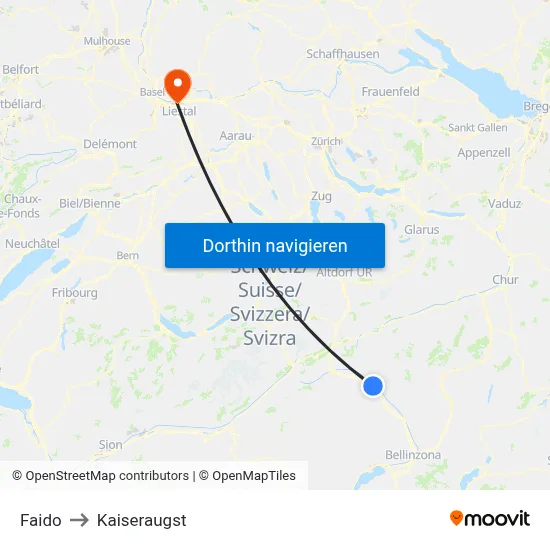 Faido to Kaiseraugst map