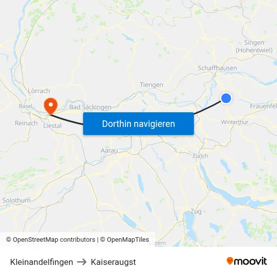 Kleinandelfingen to Kaiseraugst map
