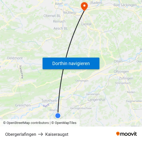 Obergerlafingen to Kaiseraugst map