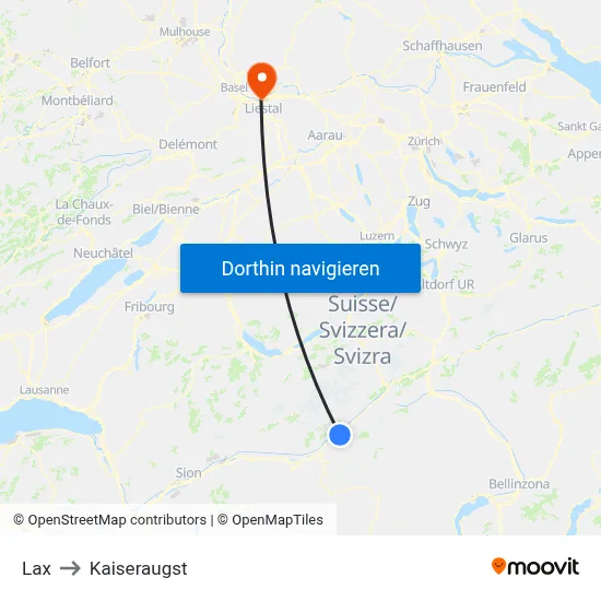 Lax to Kaiseraugst map