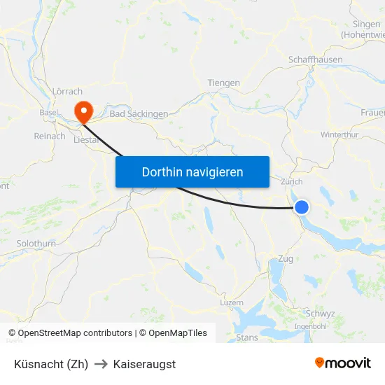 Küsnacht (Zh) to Kaiseraugst map