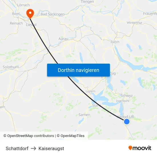 Schattdorf to Kaiseraugst map