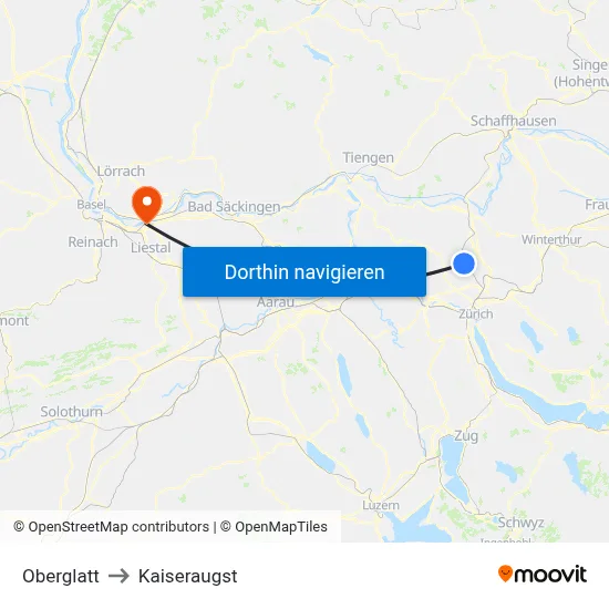 Oberglatt to Kaiseraugst map