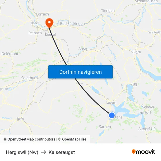 Hergiswil (Nw) to Kaiseraugst map