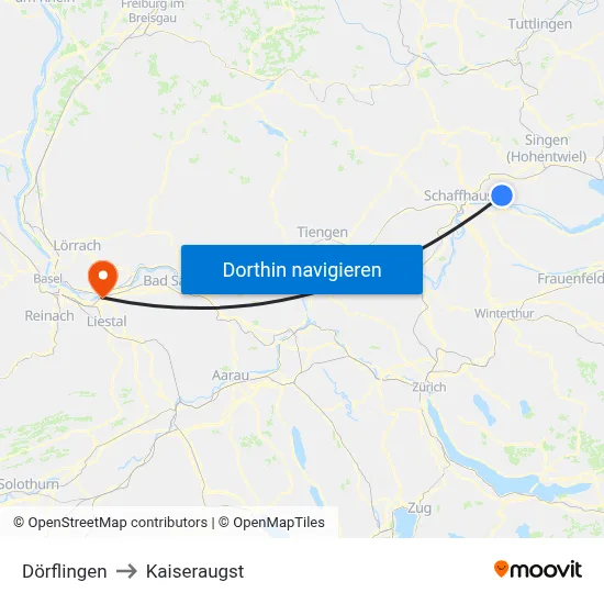 Dörflingen to Kaiseraugst map